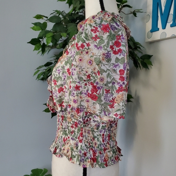 ASTR THE LABEL Smocked Waist Faux Wrap Look Multi Floral M - Picture 3 of 10